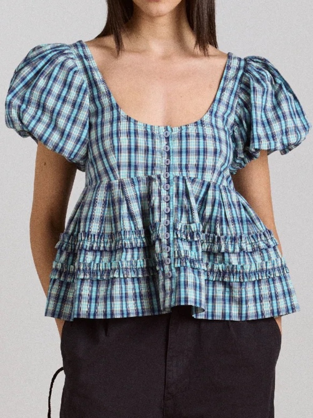 NWT Damson Madder Summer Joy Blue Ruffle Blouse US 4